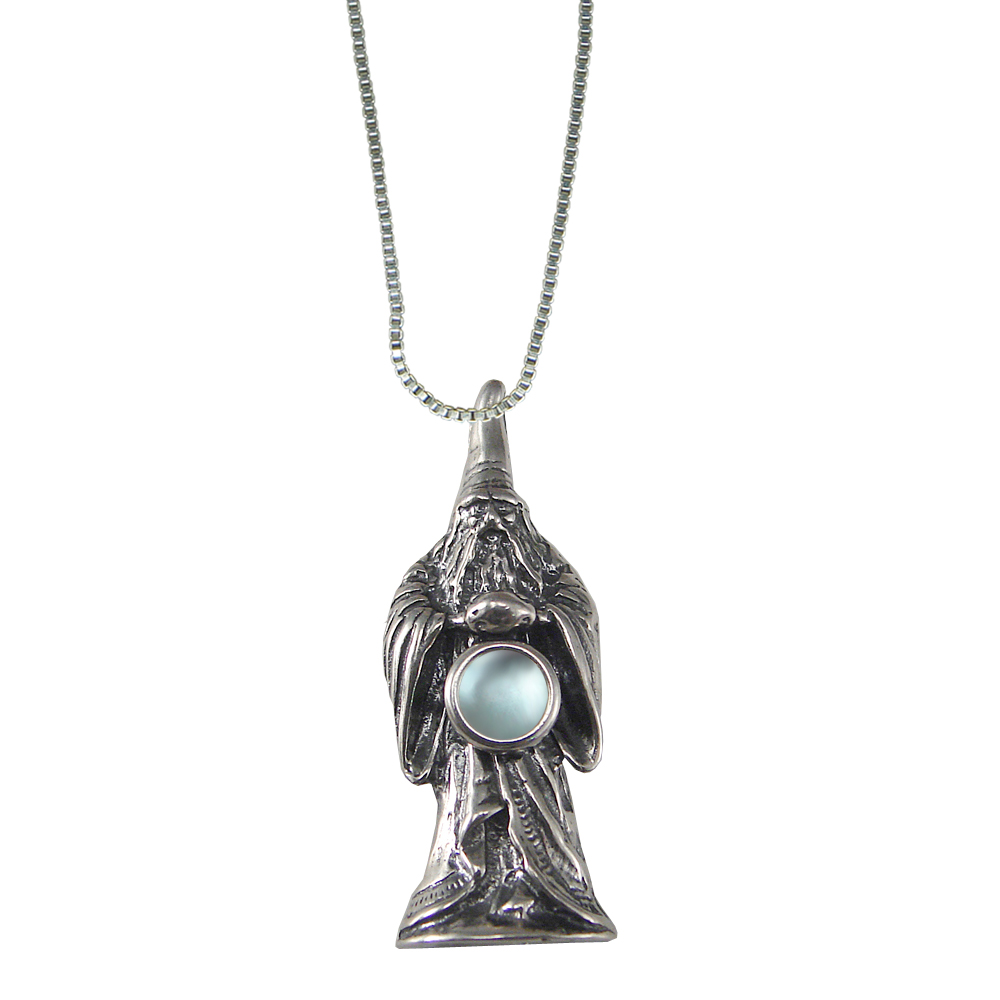 Sterling Silver Wizard of Olde Pendant With Blue Topaz Magic Orb